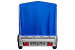Přívěs za auto s hliníkovými bočnicemi 230x125 Unitrailer Garden 230 KIPP ALU s rámem H1100 a modrým krytem