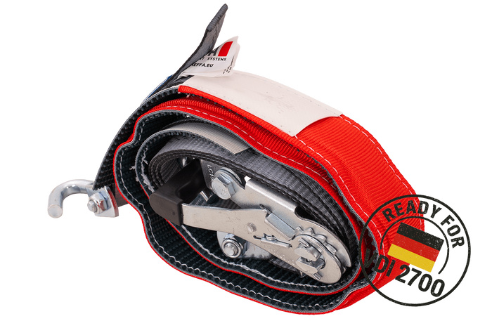 Sada čtyř přepravních pásů pro přívěsy HEFFA CARLINE 130, pásy pro zajištění kol 2,8 m/35 mm/3 t VDI 2700