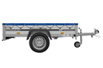 Jednonápravový přívěs s hliníkovými bočnicemi 200x125 Unitrailer Garden 201 KIPP ALU s rámem H-0 a modrým krytem