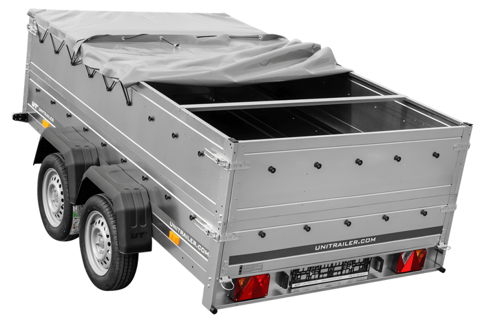 Dvounápravový přívěs 264x150 UNITRAILER GARDEN 265/2 KIPP s bočnicemi BIS, rámem H-0 a šedou plachtou