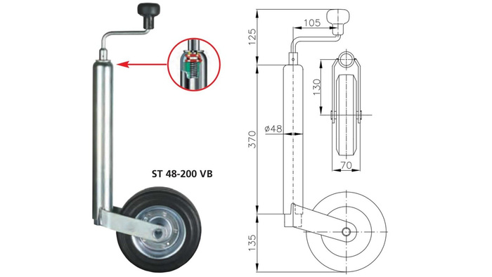 Oporné kolo s upínáním WINTERHOFF ST48-200VB+KLE48 150 kg 48 mm 505-725 mm