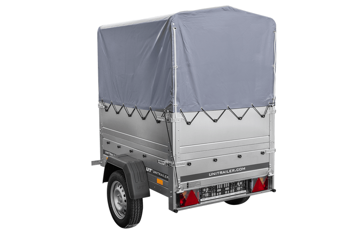 Jednonápravový přívěs 150x106 UNITRAILER GARDEN 150 KIPP s bočnicemi BIS, rámem H-800 a šedým krytem