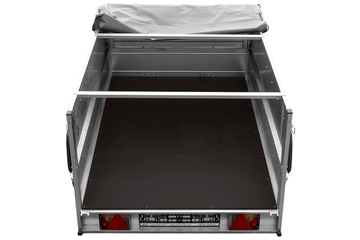Lehký přívěs 200x125 UNITRAILER GARDEN 201 KIPP s bočnicemi BIS, rámem H-0 a šedou plachtou