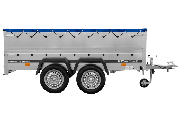 Dvounápravový přívěs 264x150 UNITRAILER GARDEN 265/2 KIPP s bočnicemi BIS, rámem H-0 a modrým krytem