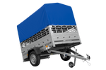 Přívěs za auto 200x125 UNITRAILER GARDEN 201 KIPP s pletivovými bočnicemi, rámem H-800 a šedou plachtou