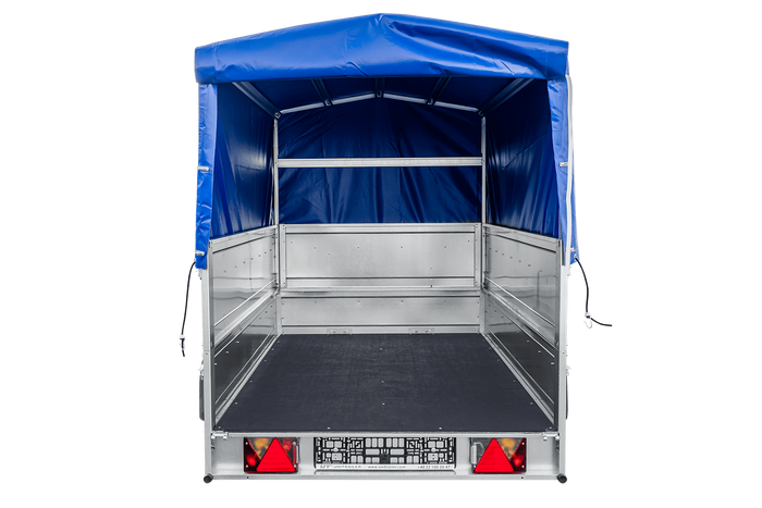 Lehký přívěs 230x125 UNITRAILER GARDEN 230 KIPP s bočnicemi BIS, rámem H-800 a modrým krytem
