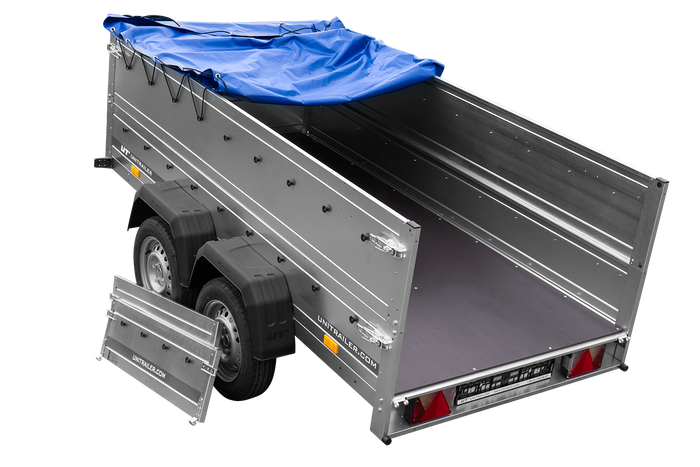 Dvounápravový přívěs 264x125 UNITRAILER GARDEN 264/2 KIPP s bočnicemi BIS a modrým krytem