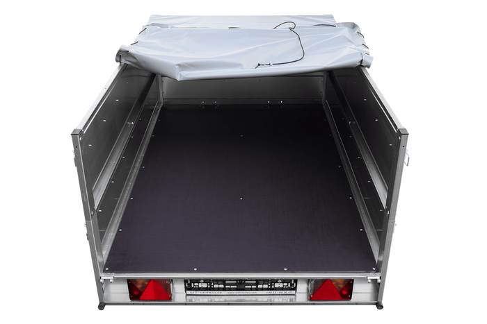 Lehký přívěs na pružinách 200x125 UNITRAILER GARDEN 201/R KIPP s bočnicemi BIS, rámem H-0 a šedou plachtou