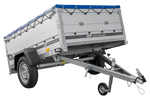 Přívěs za auto s hliníkovými bočnicemi 200x125 Unitrailer Garden 201 KIPP ALU s bočnicemi BIS, rámem H-0 a modrým krytem