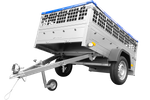 Jednonápravový přívěs 200x125 UNITRAILER GARDEN 201 KIPP s pletivovými bočnicemi, rámem H-0 a modrou plachtou
