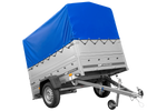 Jednonápravový přívěs 200x125 UNITRAILER GARDEN 201 KIPP s bočnicemi BIS, rámem H-800 a modrým krytem