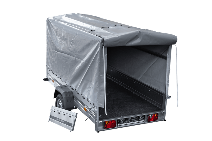 Přívěs pro auto 264x125 UNITRAILER GARDEN 264 KIPP s rámem H-1100 a šedou plachtou