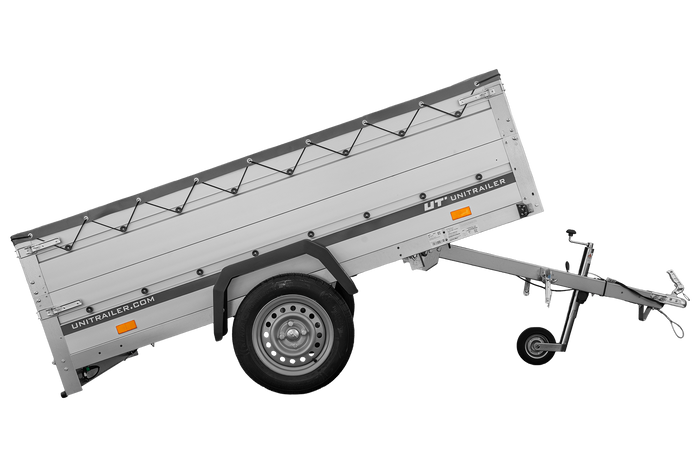 Jednonápravový přívěs s hliníkovými bočnicemi 230x125 Unitrailer Garden 230 KIPP ALU s bočnicemi BIS, rámem H-0 a šedým krytem
