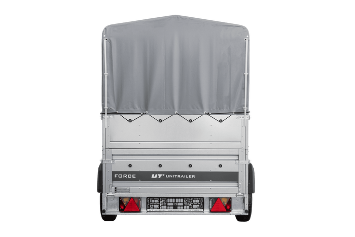 Přívěs za auto 230x125 UNITRAILER FORCE 230 KIPP s bočnicemi BIS, rámem H-800 a šedým krytem