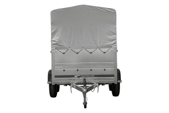 Dvounápravový přívěs 264x125 UNITRAILER GARDEN 264/2 KIPP s bočnicemi BIS, rámem H-800 a šedou plachtou