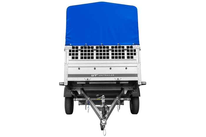 Lehký přívěs 264x125 UNITRAILER GARDEN 264 KIPP s pletivovými bočnicemi, rámem H-800 a modrým krytem
