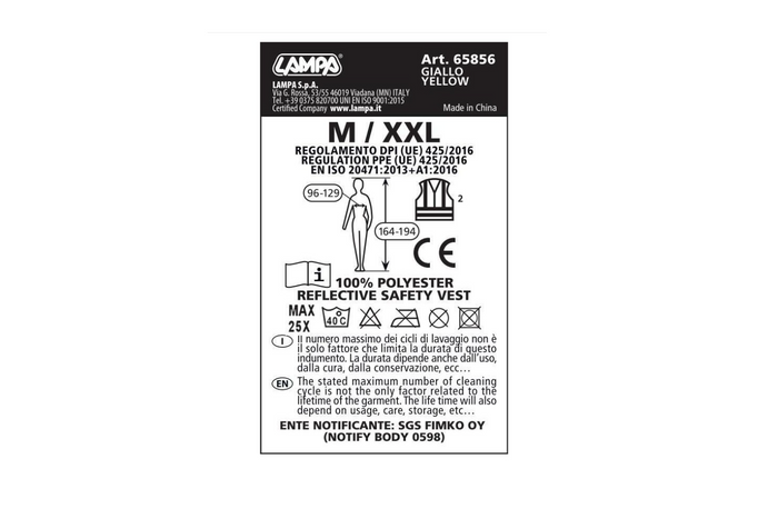 Reflexní vesta LAMP M-XXL žlutá
