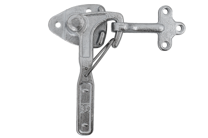 Pravé boční závěsné zařízení s upevňovacím prvkem WINTERHOFF WV 10-R + WVG 10-A, kompletní uzavření strany přívěsu