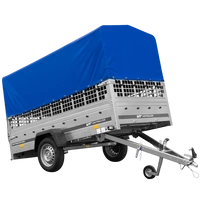 Přívěs za auto na pružinách 264x125 UNITRAILER GARDEN 264/R KIPP s pletivovými bočnicemi, rámem H-800 a modrým krytem