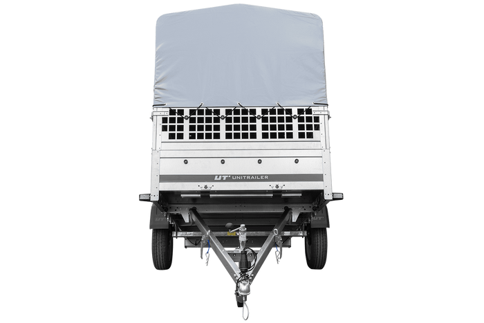 Přívěs pro auto 264x125 UNITRAILER GARDEN 264 KIPP s pletivovými bočnicemi, rámem H-800 a šedým krytem