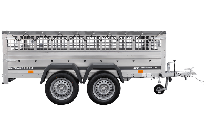 Lehký přívěs 264x150 UNITRAILER GARDEN 265/2 KIPP s pletivovými bočnicemi, rámem H-0 a šedým krytem