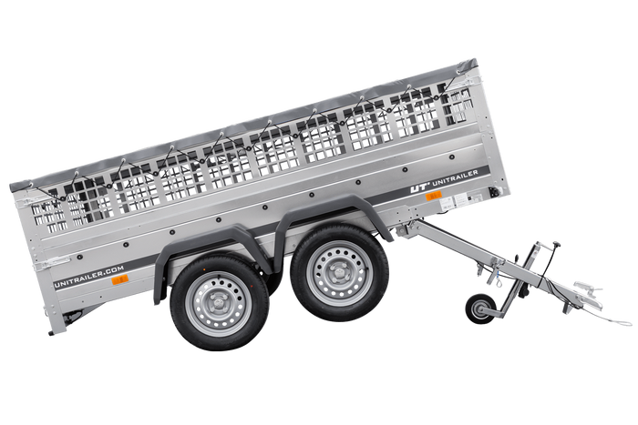 Lehký přívěs 264x150 UNITRAILER GARDEN 265/2 KIPP s pletivovými bočnicemi, rámem H-0 a šedým krytem