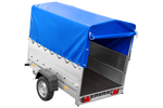 Jednonápravový přívěs 200x125 UNITRAILER GARDEN 201 KIPP s bočnicemi BIS, rámem H-800 a modrým krytem