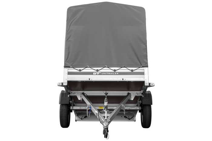 Přívěs za auto s hliníkovými bočnicemi 230x125 Unitrailer Garden 230 KIPP ALU s rámem H1100 a šedým krytem