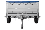 Přívěs za auto s hliníkovými bočnicemi 200x125 Unitrailer Garden 201 KIPP ALU s bočnicemi BIS, rámem H-0 a modrým krytem