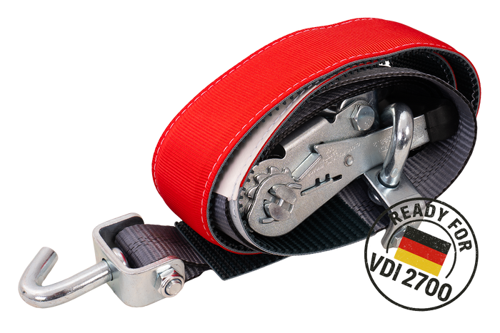 Sada čtyř přepravních pásů pro přívěsy HEFFA CARLINE 130, pásy pro zajištění kol 2,8 m/50 mm/5 t VDI 2700