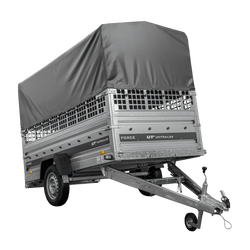 Přívěs pro auto 264x125 UNITRAILER FORCE 264 KIPP s pletivovými bočnicemi, rámem H-800 a šedým krytem