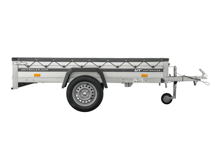 Jednonápravový přívěs s hliníkovými bočnicemi 230x125 Unitrailer Garden 230 KIPP ALU s rámem H-0 a šedým krytem