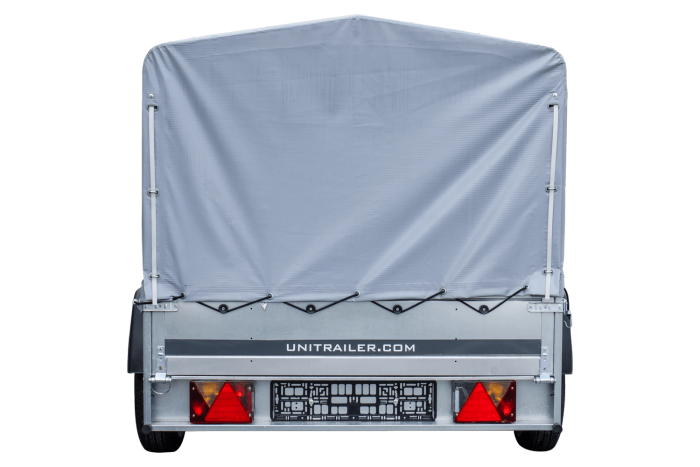 Jednonápravový přívěs na pružinách 230x125 UNITRAILER GARDEN 230/R KIPP s rámem H-800 a šedou plachtou