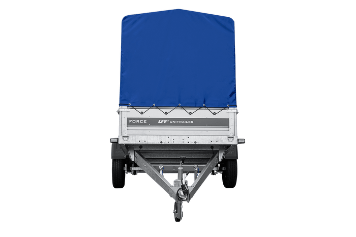 Jednonápravový přívěs na pružinách 264x125 UNITRAILER FORCE 264/R KIPP s rámem H-1100 a modrým krytem