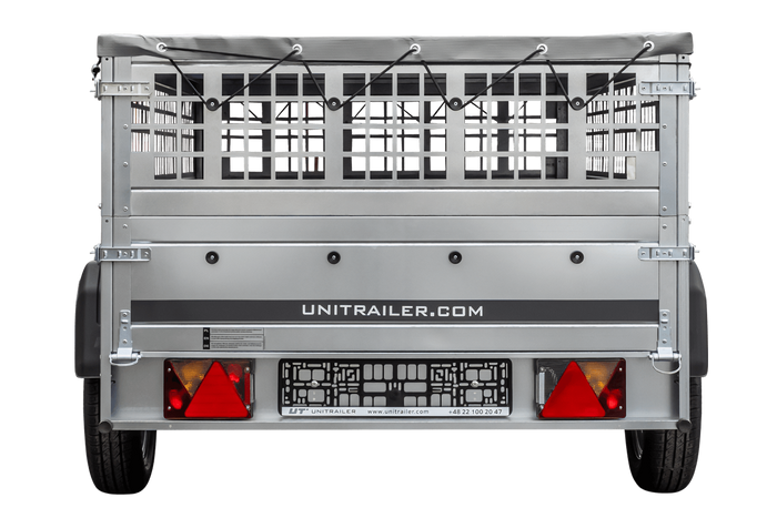 Přívěs za auto 230x125 UNITRAILER GARDEN 230 KIPP s pletivovými bočnicemi a šedou plachtou