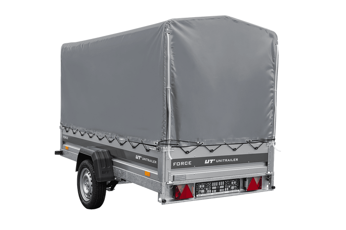 Jednonápravový přívěs na pružinách 264x125 UNITRAILER FORCE 264/R KIPP s rámem H-1100 a šedým krytem