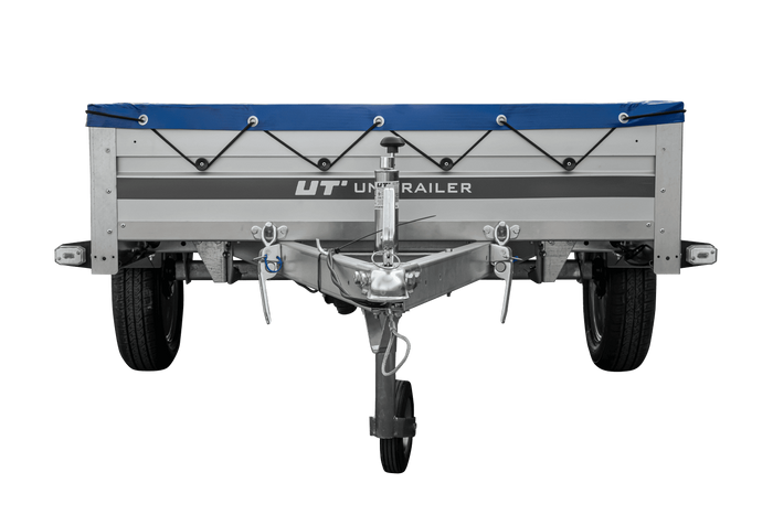 Jednonápravový přívěs s hliníkovými bočnicemi 230x125 Unitrailer Garden 230 KIPP ALU s rámem H-0 a modrým krytem
