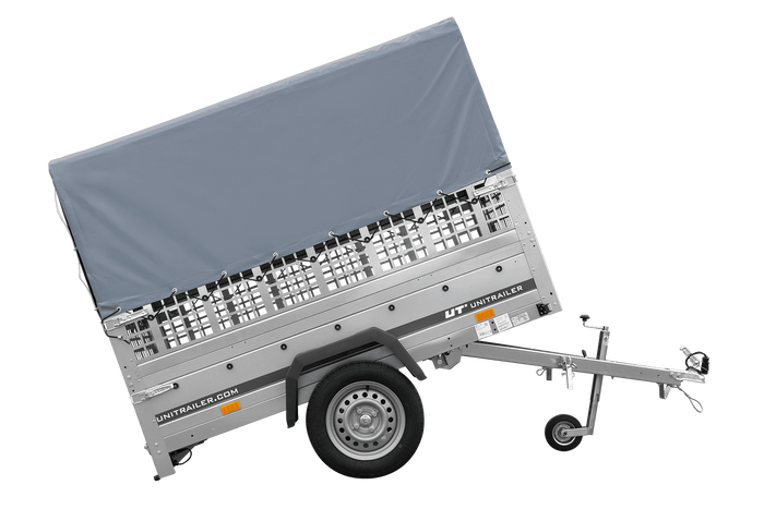 Jednonápravový přívěs 200x125 UNITRAILER GARDEN 201 KIPP s pletivovými bočnicemi, rámem H-800 a šedým krytem