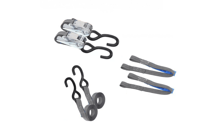 Sada dvou přepravních pásů HILLS 3m/25mm/1t s napínačem a dvou postrojů o délce 0,45m pro zajištění motocyklu