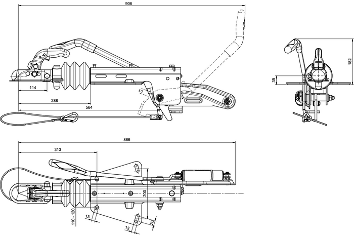 Nájezdové zařízení KNOTT KF17C se závěsem K20B pro přívěs 1700 kg s ojí typu V