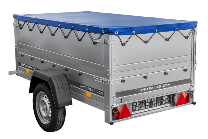 Přívěs za auto 200x106 UNITRAILER GARDEN 200 KIPP s bočnicemi BIS, rámem H-0 a modrým krytem