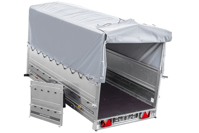 Přívěs Garden Trailer 264 KIPP s BIS bočnicemi, rámem H-800 a šedou plachtou