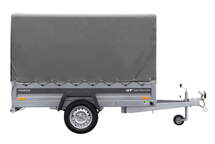 Přívěs za auto na pružinách 230x125 UNITRAILER FORCE 230/R KIPP s rámem H-1100 a šedým krytem