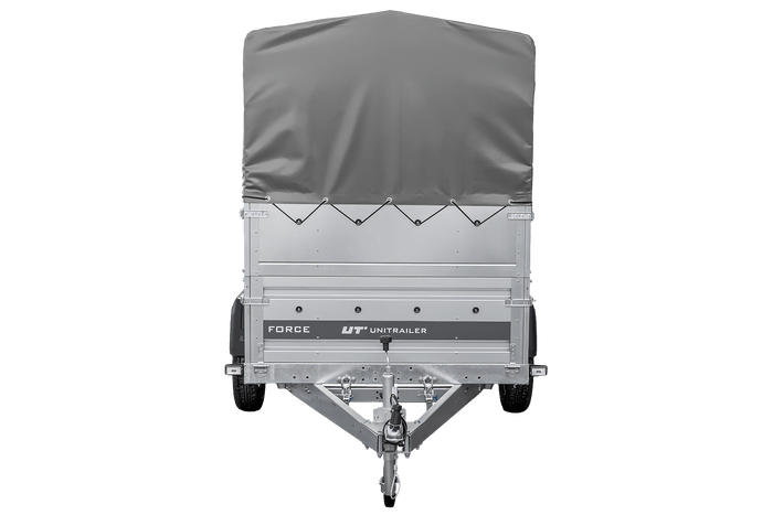 Jednonápravový přívěs na pružinách 230x125 UNITRAILER FORCE 230/R KIPP s bočnicemi BIS, rámem H-800 a šedým krytem