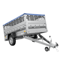 Jednonápravový přívěs 230x125 UNITRAILER FORCE 230 KIPP s pletivovými bočnicemi, rámem H-0 a modrým krytem