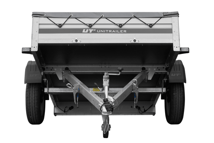 Jednonápravový přívěs s hliníkovými bočnicemi 200x125 Unitrailer Garden 201 KIPP ALU s rámem H-0 a šedým krytem
