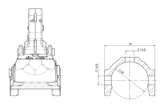 Kulové tažné zařízení WINTERHOFF WW 350 RC-K1414 pro přívěs o hmotnosti 3500 kg s ojí o průměru 60 mm, litinové