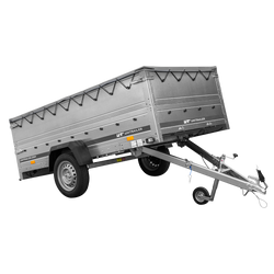 Jednonápravový přívěs na pružinách 264x125 UNITRAILER GARDEN 264/R KIPP s bočnicemi BIS, rámem H-0 a šedou plachtou