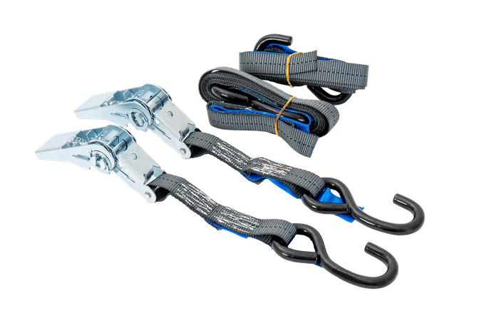 Sada dvou přepravních pásů HILLS 3m/25mm/1t s napínačem a dvou postrojů o délce 0,45m pro zajištění motocyklu