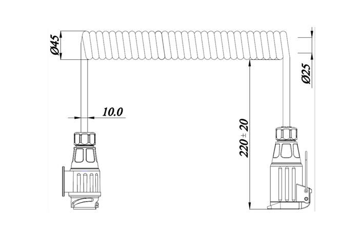 KAMAR E1384-A spirálový elektrický kabel 1,5 m 12V zástrčka/zásuvka 13PIN